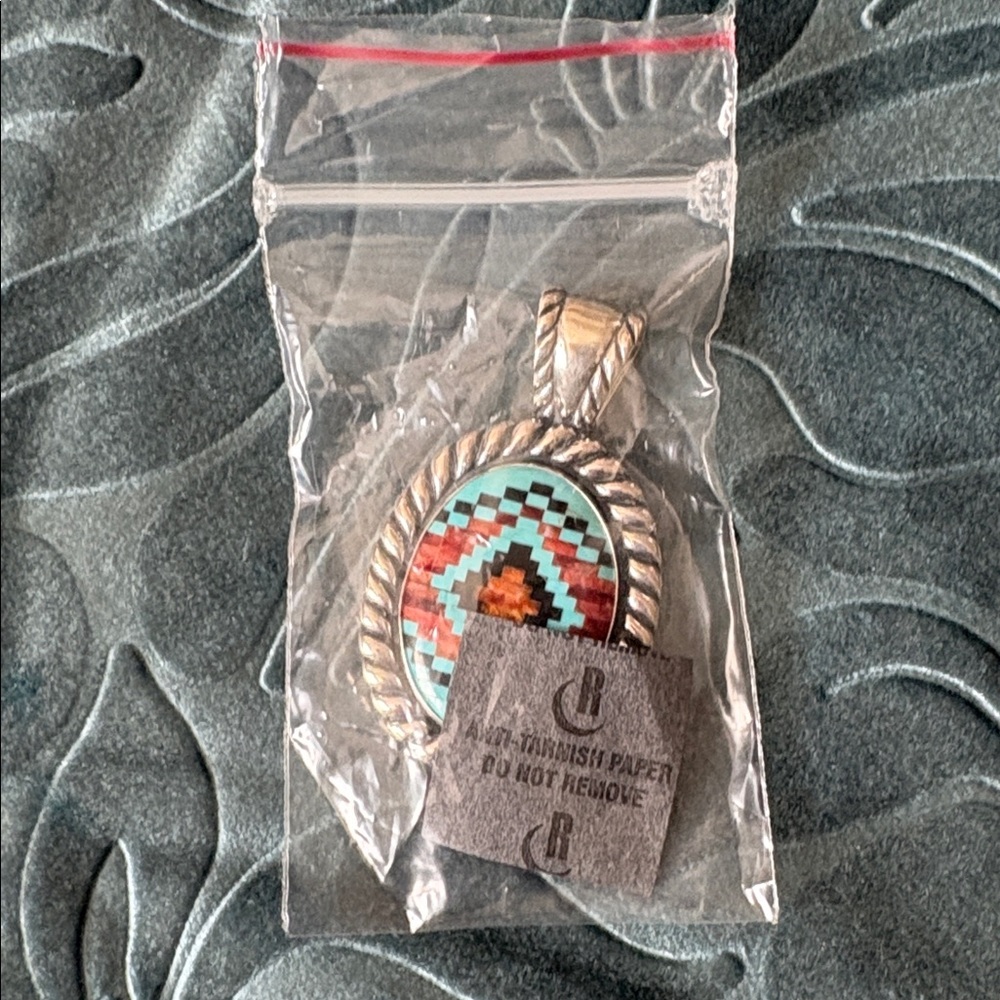 NWOT Carolyn Pollack / Sincerely Southwest Inlaid Silver/Turquoise/Black Pendant - Picture 13 of 13